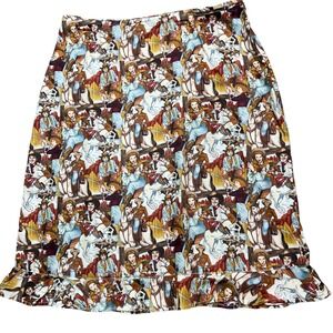 Western Print Maxi Skirt Cowboy Cowgirl Rodeo Ruffle‎ Hem Long Skirt